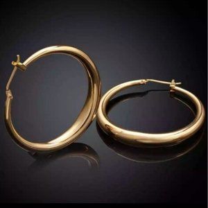 NOWT *18K* Yellow Gold 1.5” Round Hoops Earrings